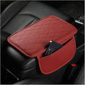 Car Center Console Cover, Leather Vehicle Armrest Seat Box Pad Cushion with 2 Storage Bags, Automotive Interior Arm Rest Protector Accessories, Universal for SUV, Sedan, Truck (Wine Red)