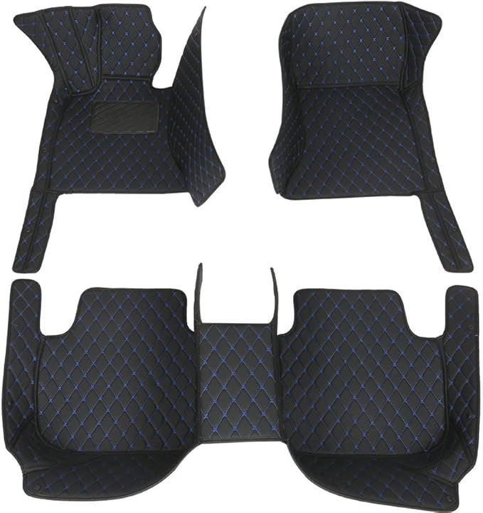 Custom Waterproof Leather Car Floor Mats Fit for Most Car SUV Truck & Sportscar All Weather Protection Vehicles (Black Blue)
