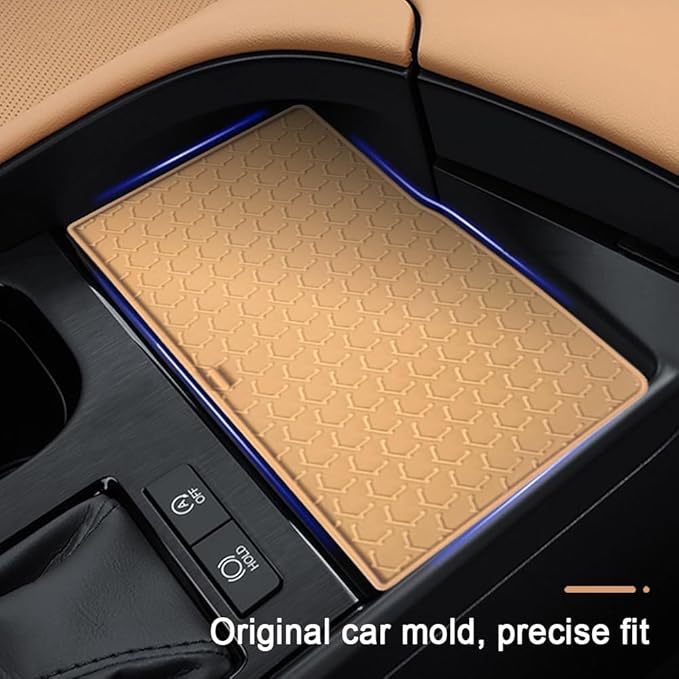 Center Console Mat Wireless Charging Mat Compatible with Lexus ES ES250 ES300h 2022 2023 2024 Car Non Slip Wireless Charger Silicone Cover Pad (Brown)