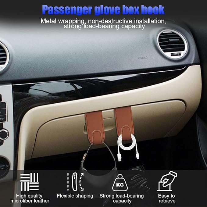 Car Co-Pilot Glovebox Hooks, 2PCS Anti-Scratch Vehicle Passenger Seat Storage Hanger for Handbag Purse Umbrellas, Auto Interior Organizer, Universal for SUV Sedan Truck(Orange)