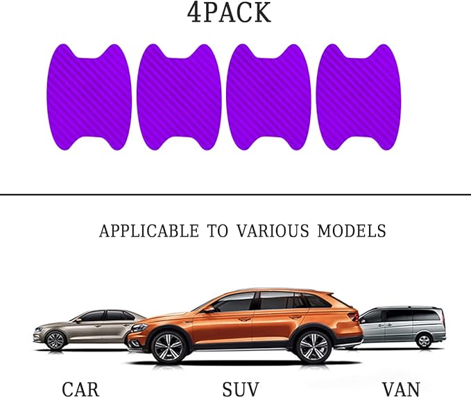 4PCS Carbon Fiber Door Handle Cup Stickers, Auto Scratch Protective Film, Non-Marking Bowl Protector, Paint Cover Guard Universal for Most Cars, SUV, Van (Purple)