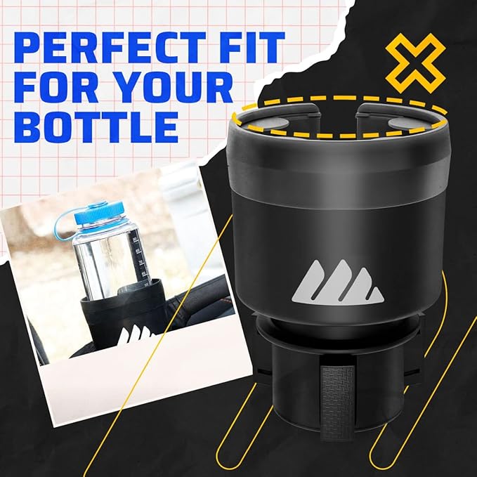 Integral Hydro Expander - Car Cup Holder Expander Organizer with Adjustable Base - Rubber Tabs Hold Most 32 - 40 oz Bottles and Large Cups
