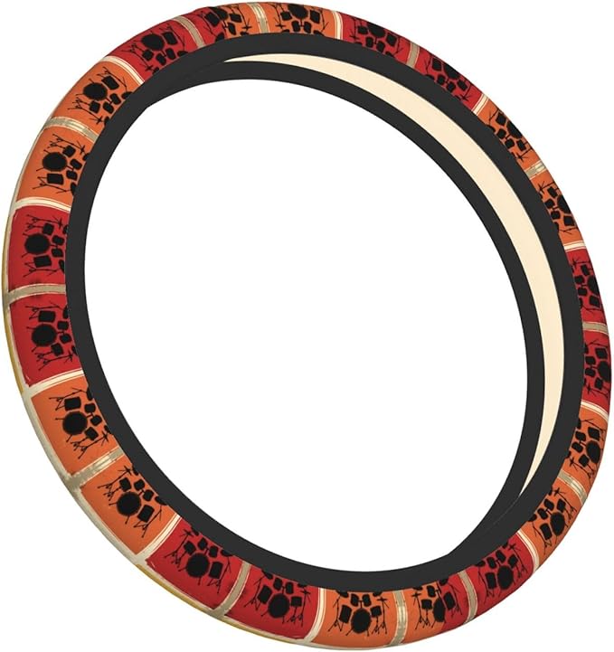 Retro Vintage Drum Kits Car Steering Wheel Cover, 15 Inch Steering Wheel Cover Stylish Decor for Most Cars