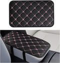 Car Center Console Cushion Pad, Comfortable PU Leather Vehicle Armrest Seat Box Cover, Waterproof Automotive Interior Arm Rest Protector Accessories, Universal Fit (Black/Pink)