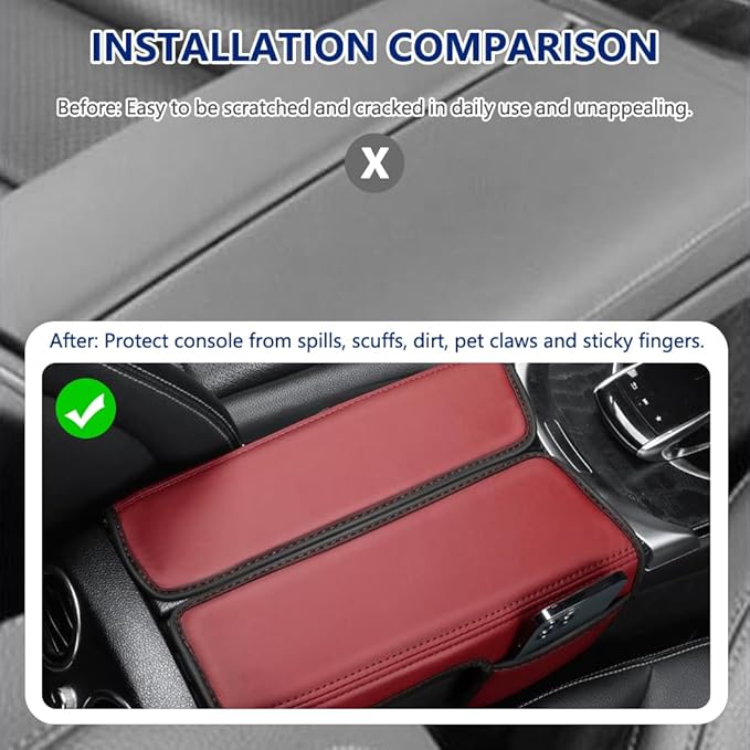 Center Console Cover Compatible with Benz C Class W205 C200 C250 C300 2015-2021 GLC 2016-2022 Class EQC 2019-2024,Armrest Cover Pad Leather Cushion Protector with Black Storage Pocket