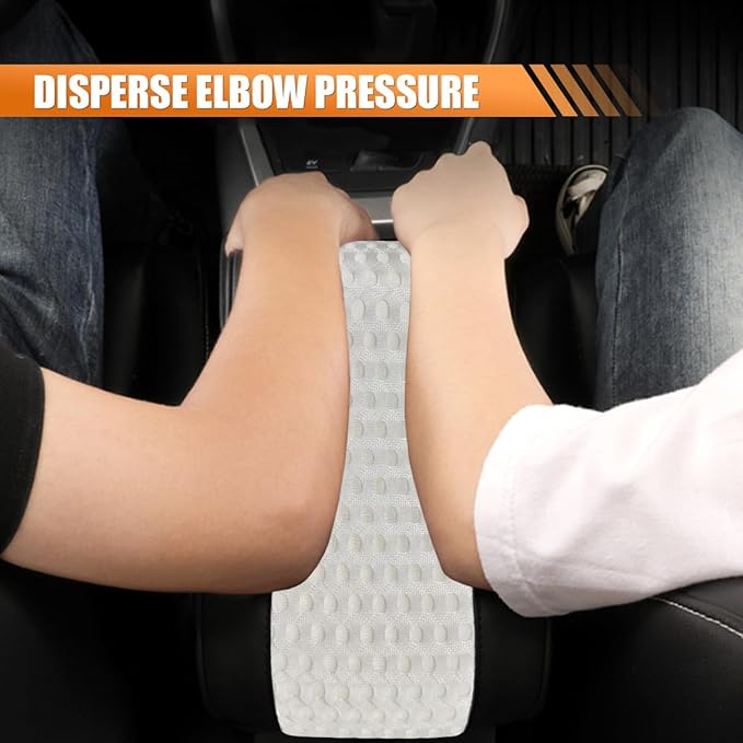 Car Armrest Cushion, Memory Foam Auto Center Console Armrest Pillow Pad with Storage Bag, Breathable Leather Middle Console Protective Pad with Phone Holder Relieve Elbow Pressure (WhiteGray)