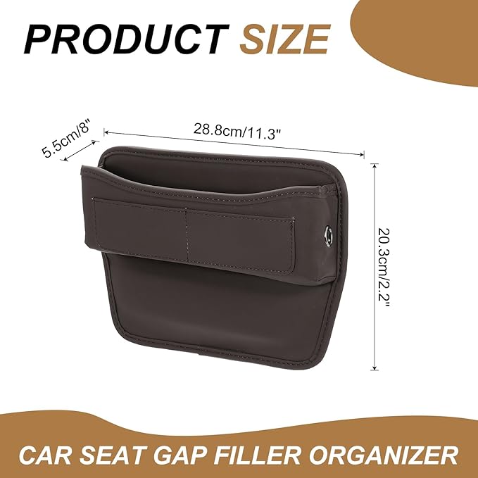 HARFINGTON Car Seat Gap Filler Organizer 11.3 x 8 x 2.2 Inch Leather Universal Car Organizer Storage Box Between Seat and Console for Phone Sunglasses Keys, Brown