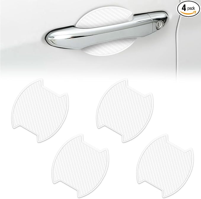 4Pcs Car Door Handle Scratch Protector Sticker, Universal Carbon Fiber Texture Door Handle Paint Protector, White(M)
