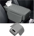 Car Center Console Armrest Pad for Lincoln, Leather Cover with Storage Pocket & Tissue Box Holder, Memory Foam Cushion for Aviator Standard SUV 2020-2025,Grey