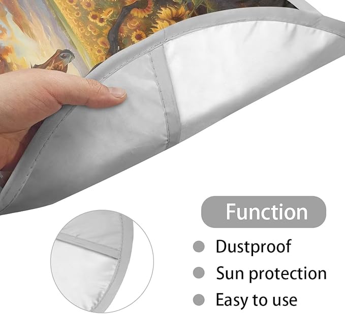 Steering Wheel Sun Shade Fit Most Car Truck SUV Van Block UV Rays Vehicle Steering Wheel Protector Interior Accessories, Sunset Glow Sunflower Running Horse Pattern