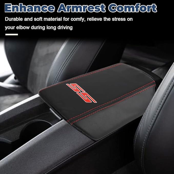 BOYOUS Armrest Cover Center Console Pad Full Protection Console Leather Arm Rest Interior Accessories Fit for Chevrolet Camaro 2010-2015-Red Stitches