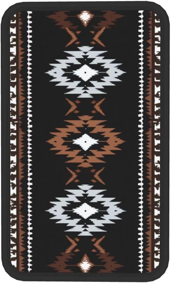 Black Aztec Car Center Console Cover Western Southwest Premium Armrest Covers Scratch & Wear Resistant Car Interior Accessories Native American Middle Console Lid Pad Protector