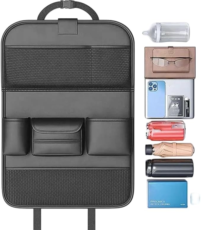 Car Backseat Organizer Storage Bag with Foldable Table Holder Waterproof Protector for Toddlers Kids Adults Business Road Trip Travel Accessories