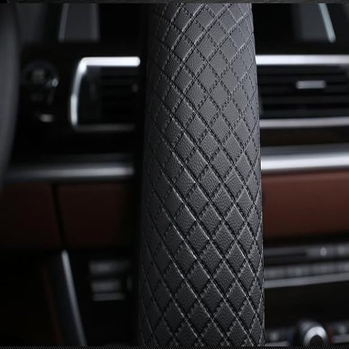 SHIAWASENA Car Steering Wheel Cover, Leather, Universal 15 Inch Fit, Anti-Slip & Odor-Free (Black)