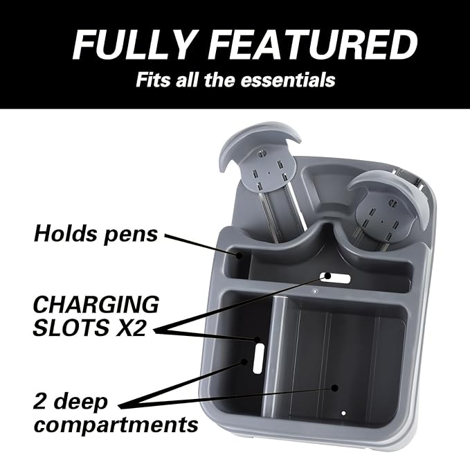 LoyaGour Center Console Organizer,Automotive Consoles Organizers and Storage with 2 Adjustable Cup Holders,Back Bench and Front Seat or Floor Middle Console Universal for Car Truck RV Van SUV (Grey)
