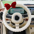 Car Steering Wheel Cover Cloth Puffrug car with Anti-Slip Sweat-Absorbing Handlebars Woman car Steering Wheel Cover Gift for Sister's mom Teacher (Red Bow)