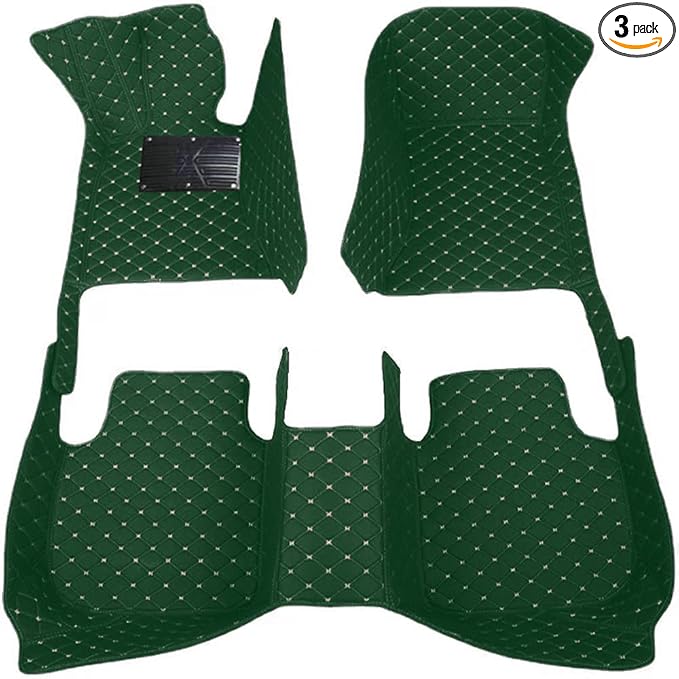 KaiLaiCarCustom Automotive Car Floor Mats for 99.99% Sedan SUV Sports Car Men Women Protection Full Coverage Pads Anti-Slip Leather Floor Lining (Green Mat Green Line, A - Diamond)