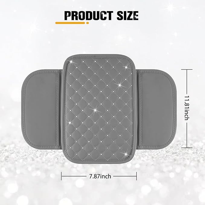Car Center Console Cover, Leather Vehicle Armrest Storage Box Protector with 2 Storage Bags, Automotive Interior Middle Console Cushion Pad, Universal for SUV Sedan Truck (Gray)