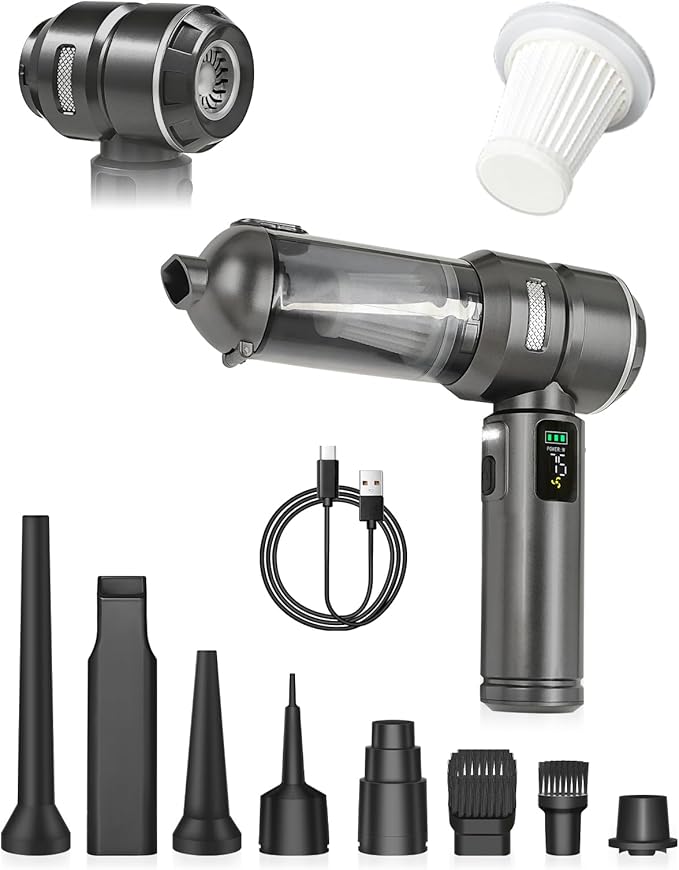Baiwade Cordless Handheld Car Vacuum Cleaner, 15000PA High Power 2-in-1 Mini Vacuum Duster & Inflator with LED Display Screen, 3-Speed Brushless Motor for Car Care, Home, Office, Pet