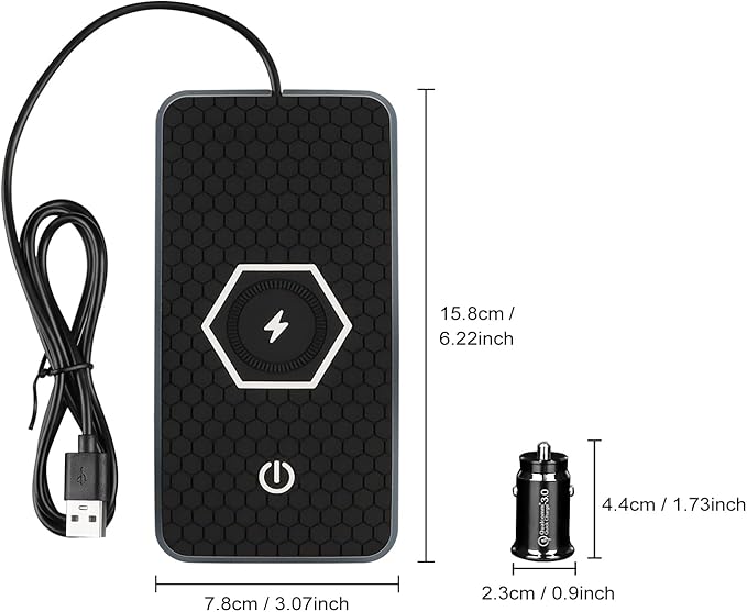 General Wireless Phone Charging Pad with Lighting Silicone Dual Charging Ports Quick Charger Station 15W Adapter for Smartphone Phone (USB with Cigarette Lighter Adapter)