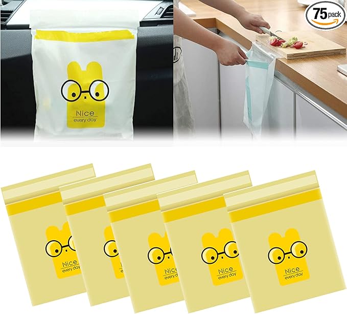 75pcs Car Trash Bags Disposable (Yellow Cartoon)