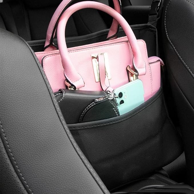 Car Organizer, Leather Large Capacity Car Purse Holder for Front Seat, Seat Back Net Bag Double-sided Tissue Storage Handbag Holder Car Accessories (Brown)