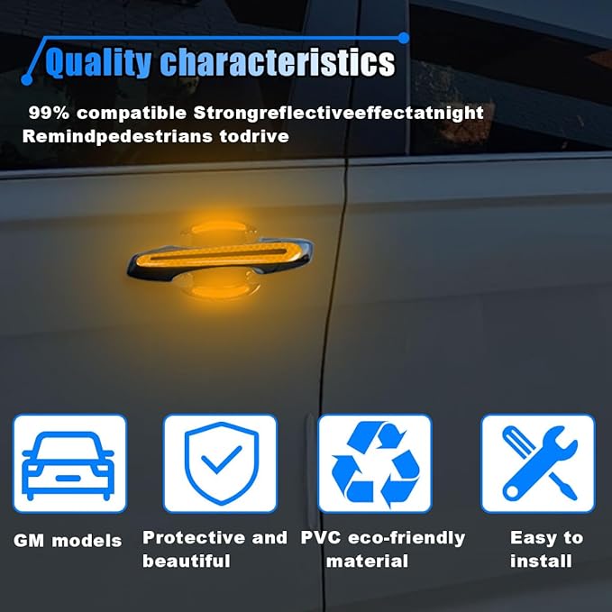 8PCS Reflective Car Door Handle Protector Sticker, Carbon Fiber Auto Door Handle Cup Paint Guard Protective Film, Anti-Scratches Car Door Handle Bowl Sticker, Self-Adhesive & Non-Marking(Yellow)