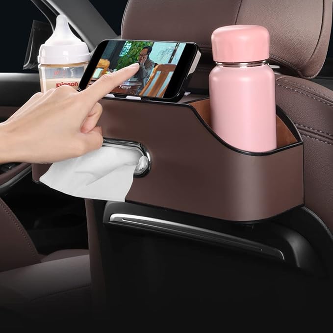 HAOTULE New car headrest Rear seat Multifunctional Storage Box, partition Design, with Cup Holder, Tissue Box, headrest Hook, Suitable for Children and Adults, car Travel Accessories（Coffee Color）