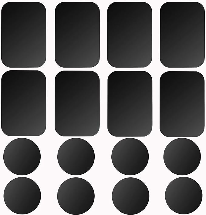 Adhesive Thin Metal Plates(Compatible with Magnetic Mounts),16PCS Metal Plates for Phone Case,(8 Rectangle and 8 Round) S-07N(Black)