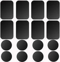 Adhesive Thin Metal Plates(Compatible with Magnetic Mounts),16PCS Metal Plates for Phone Case,(8 Rectangle and 8 Round) S-07N(Black)