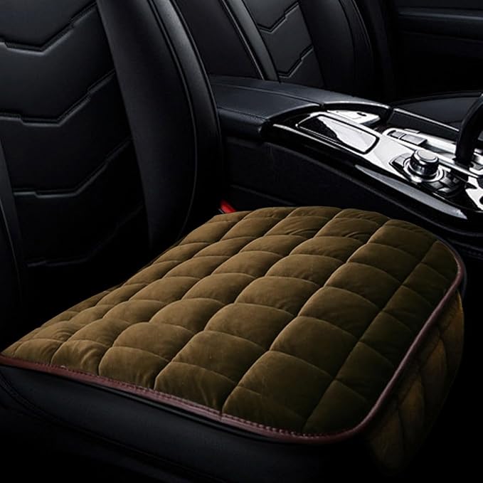 Car Seat Cushion, Soft Plush Vehicle Driver Seat Pad with Storage Pocket, Flat Non-Slip Rubber Bottom, Universal Seat Protector Cover for Truck, Car, SUV, Home, Office, Chair(Coffee)