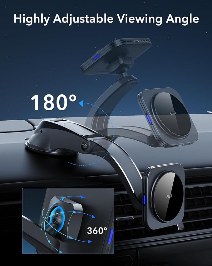 ESR for 15W MagSafe Car Mount Charger, MagSafe Car Charger, Dashboard Magnetic Wireless Charging Mount, for iPhone 17e/17/16/15/14/13/12, Galaxy S26/S25, Pixel 10, Fast Charging, Car Accessories,Black