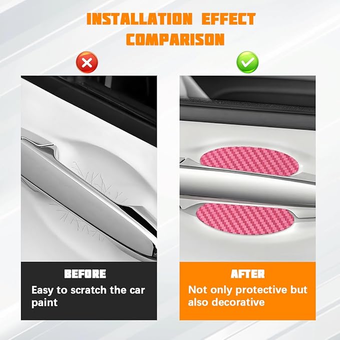 Car Door Handle Cup Protector, 4PCS Carbon Fiber Anti-Scratch Vehicle Door Handle Bowl Sticker, Self-Adhesive Automotive Paint Protective Film, Universal for SUV RV Truck (Pink)
