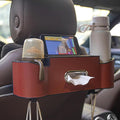 5-in-1 Car Backseat Organizer, 2026 Multifunctional Seat Back Storage Box with Cup Holder, Tissue Box, Phone Holder and 2 Hooks, Premium Leather Car Organizer for Tidy Car (Red-1pc)