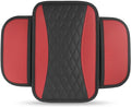Car Center Console Cover, Upgraded Patchwork Leather Arm Rest Cover with Side Storage Pockets, Comfortable Auto Armrest Protector Cushion, Universal Middle Console Pad for SUV, Sedan (Red)