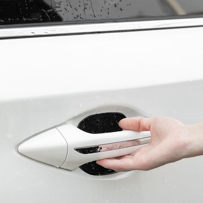 4 PCS Car Door Handle Scratch Protector Sticker, 3D Black Carbon Fiber Anti-Scratches Car Door Handle Cup Protector, Universal Device Fit for Most Cars