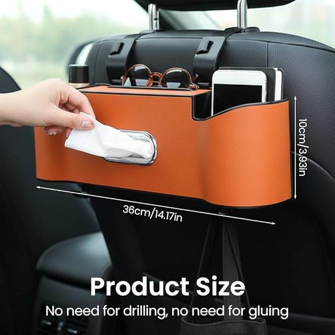 3-in-1 Car Backseat Organizer, Upgrade Seat Back Storage Box with Cup Holder & Hooks, Holds Phones Snacks Drinks Handbags for Tidy Car (Red)