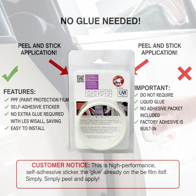 Door Edge Paint Protection Film, Car Door Handle Cup, Scotch Guard, Mini Knife, Squeege Cloth PPF Precut, Universal Fit, Protector, Upromax SelfHealing Scratch (Door Edge/Clear/4-Doors)