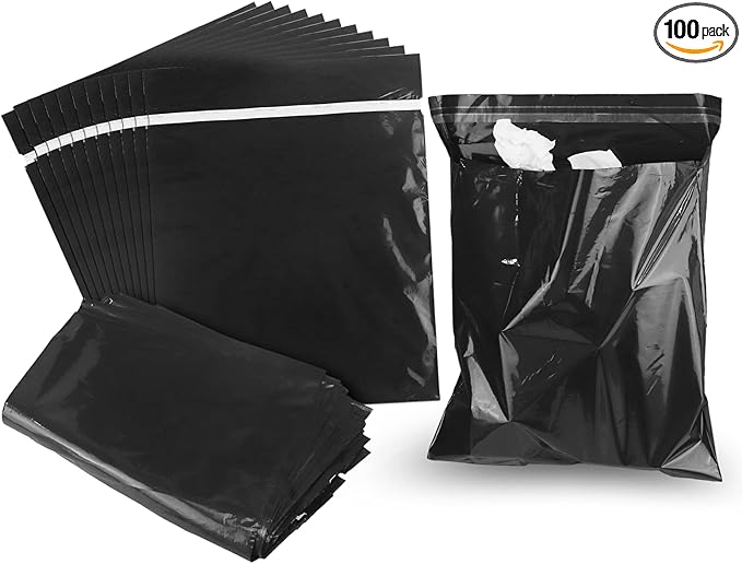 Car Trash Bags Disposable, 100 Pack Car Garbage Bag, Self Adhesive Small Trash Bags for Car, Black for Car, Kitchens, Bedrooms, Offices, During Travel and Camping (9.8 * 12.2 Inches)