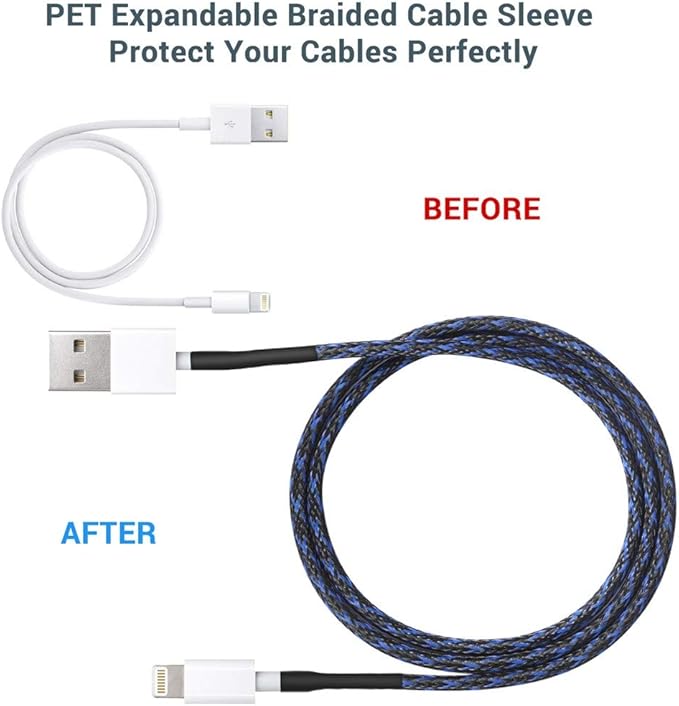 25ft - 1/8 Inch Cable Management Sleeve Protector,Wire Loom PET Expandable Wire Sleeving for Office TV Computer Home Theater Engine Bay Cord Organizer,Protect Cables from Pet Cat Dog Chewing,BlackBlue