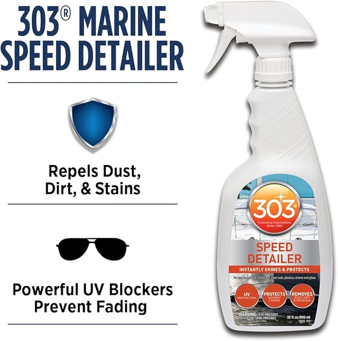 303 Products Marine Speed Detailer - Instantly Shines And Protects - UV Protection - Protects Against Fading - Removes Dust, Dirt, And Smudges, 32 fl. oz. (30205)Packaging May Vary, White