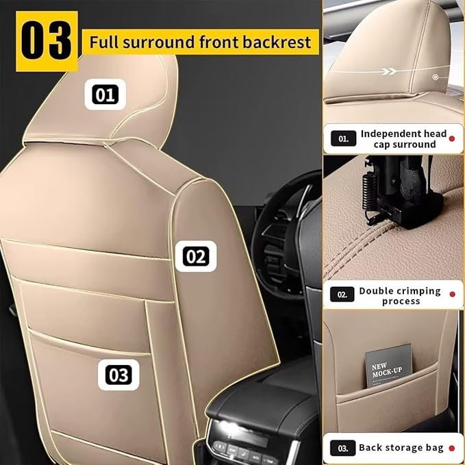 YORKNEIC Leather Car Seat Covers Fit for Hyundai Veracruz 2007-2012: 5 Seats Full Set Seat Covers - Waterproof Auto Seat Protector Compatible Airbag (Beige)