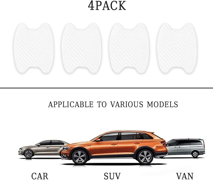 4PCS Car Door Handle Protector Sticker, Universal Carbon Fiber Anti-Scratches Auto Door Handle Protective Film, Car Door Side Paint Cover Guard Stickers Fit for Most Car Handles (White)