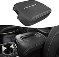 Center Console Cover Replacement for Chevy Silverado & GMC Sierra 1500 2500 3500 2014-2018, Vinyl Leather Upholstery, Anti-Scratch, Black-Gray Stitch (Fits Bucket Seat Console Only)