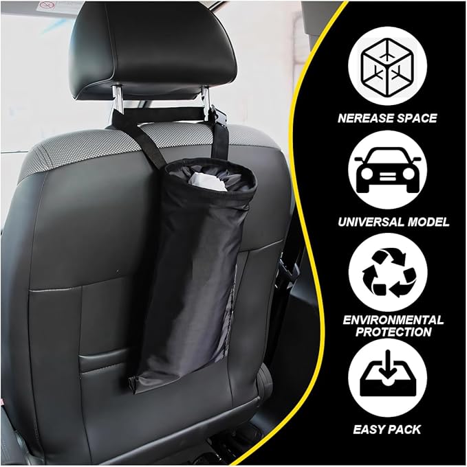 Car Trash Bag, Hanging Car Garbage Can with Elastic Opening, Portable Waterproof Collapsible Trash Can for Back Seat, Automotive Storage Organizer for Home, Outdoor (2PCS)