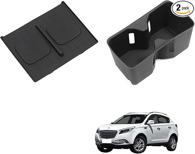 LUCKEASY for 2024 2025 2026 Hyundai Santa Fe Not for Hyundai Tucson Center Console Silicone Water Cup Holder Insert with Wireless Charging Pad Protector 2PCS Black for Santa Fe Accessories