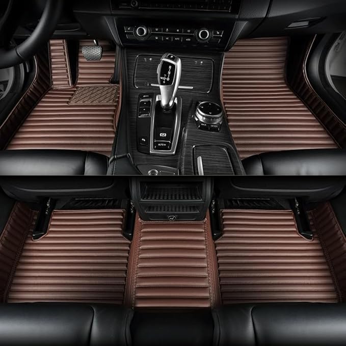Custom Leather Car Mats, Vehicle-Specific Fit All-Weather Floor Mats, 100% Waterproof Anti-Slip Durable Protection for SUV Truck Sedan, Precision Tailored Protection(Brown Horizontal bar)