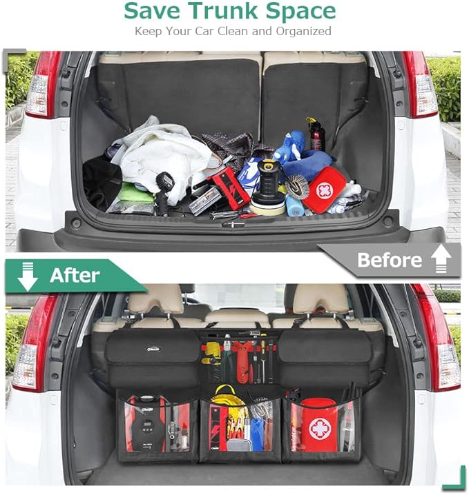 Oasser Back Seat Trunk Organizer Hanging Car Organizer Trunk Foldable Cargo Storage with 6 Large Pockets 3 Adjustable Straps 40x19inch