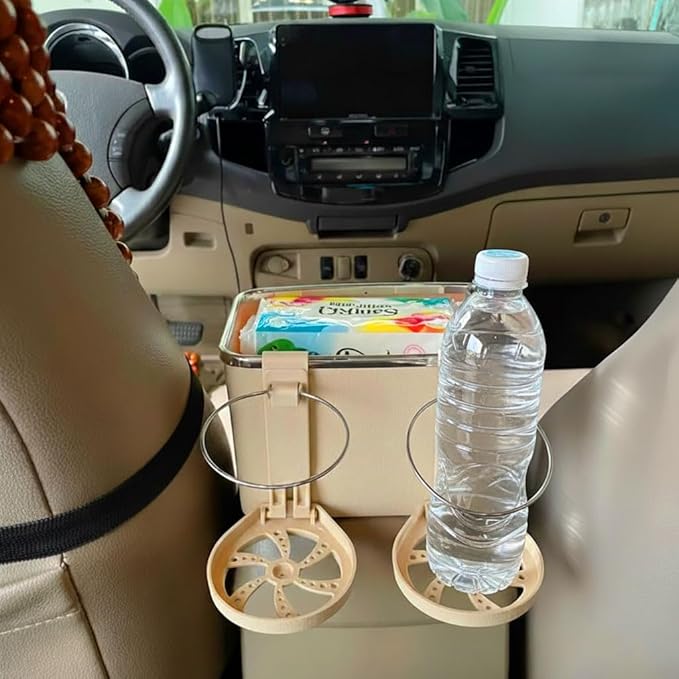 Armrest Organizer with Twin Fold-Flat Cup Holders, Between Seat Center Console Storage Box for Tissue, Water Tumbler Smartphone Wallet, Car Truck Universal Tray Multifunctional Interior Accessories