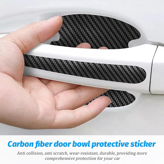 Carbon Fiber Car Door Handle Cup Scratch Protectors, Vehicle Door Handle Bowl Sticker, Automotive Paint Guard Protective Film Cover Accessories, Universal for SUV Sedan Truck (Black)